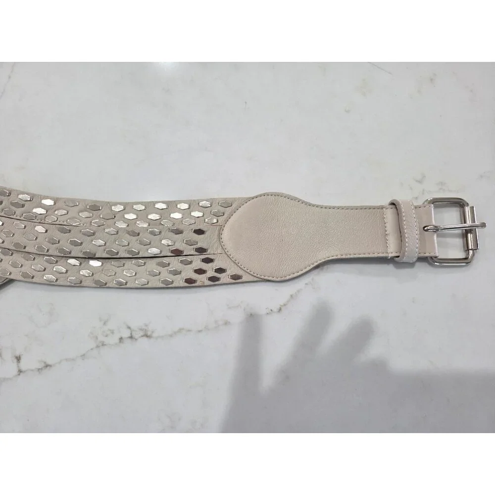 B-Low The‎ Belt Studded Leather Wrap Belt Sz Large Ivory Silver Accents Designer